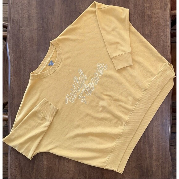 Aerie Oversized Crewneck Sweatshirt Wildflower Graphic Mustard Yellow Pullover L - Picture 3 of 9
